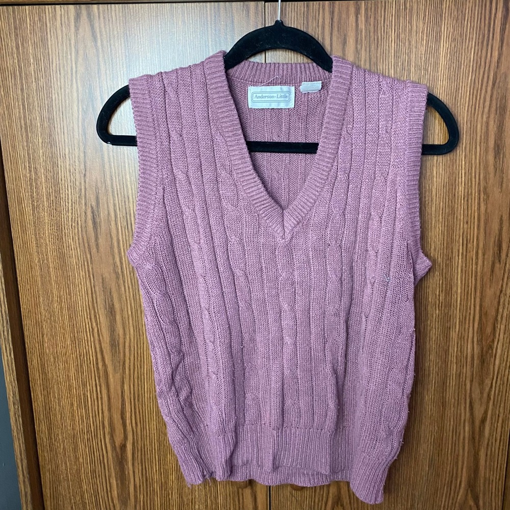 Anderson-Little Sweater Vest Womens M Pink Cable‎ Knit V-Neck